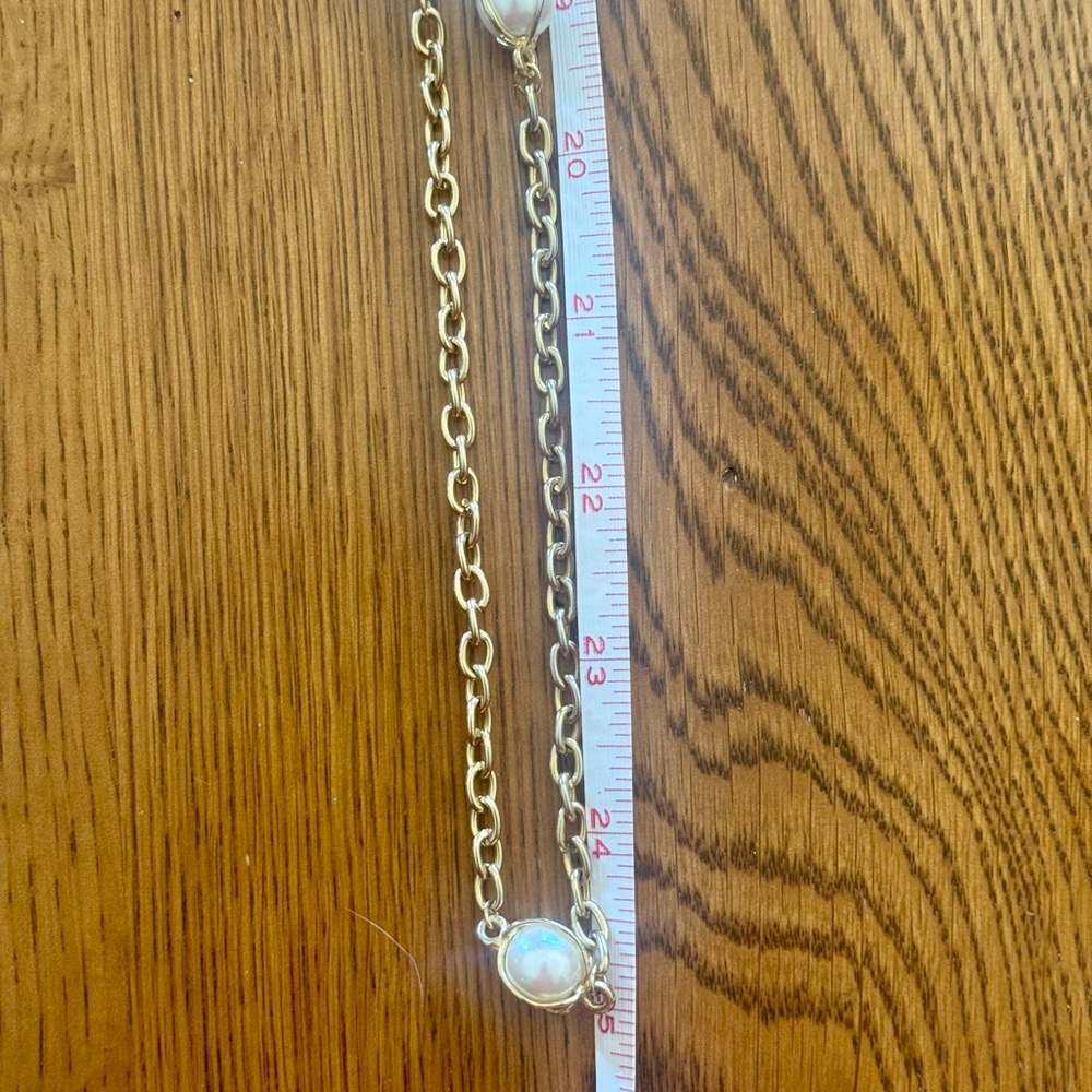 Vintage Gold Tone Faux Pearl Station Long Necklace 25”Layering Chain Classic - Picture 6 of 9